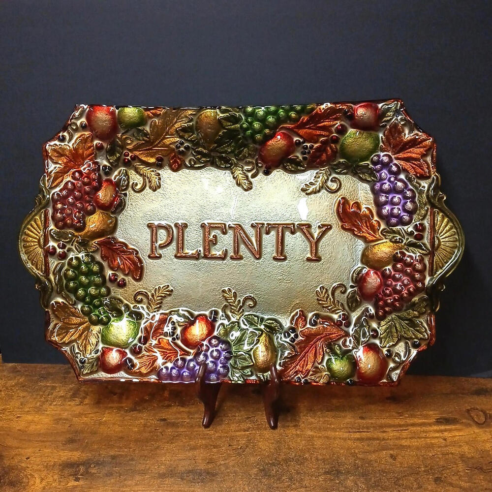Large 21.5x13.25" Glass Fruit Themed "Plenty" Serving Platter